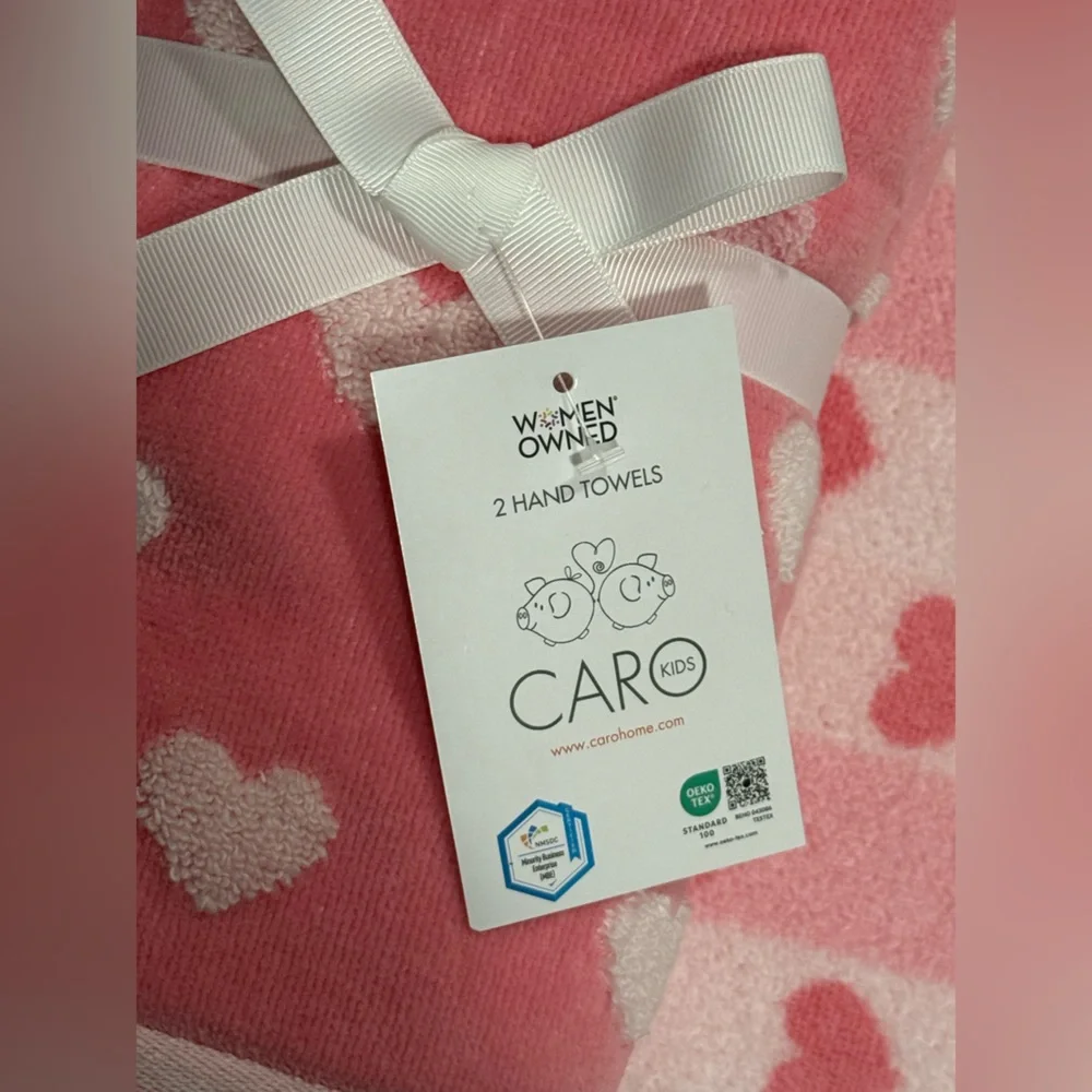 Caro Kids Pink Heart Bath Towel Set of 4 (2 Bath 2 Hand) - NWT